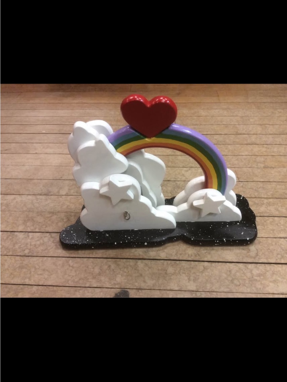 Wood Painted Rainbow 🌈 & Cloud ☁️ Music Figurine with Red Heart ❤️